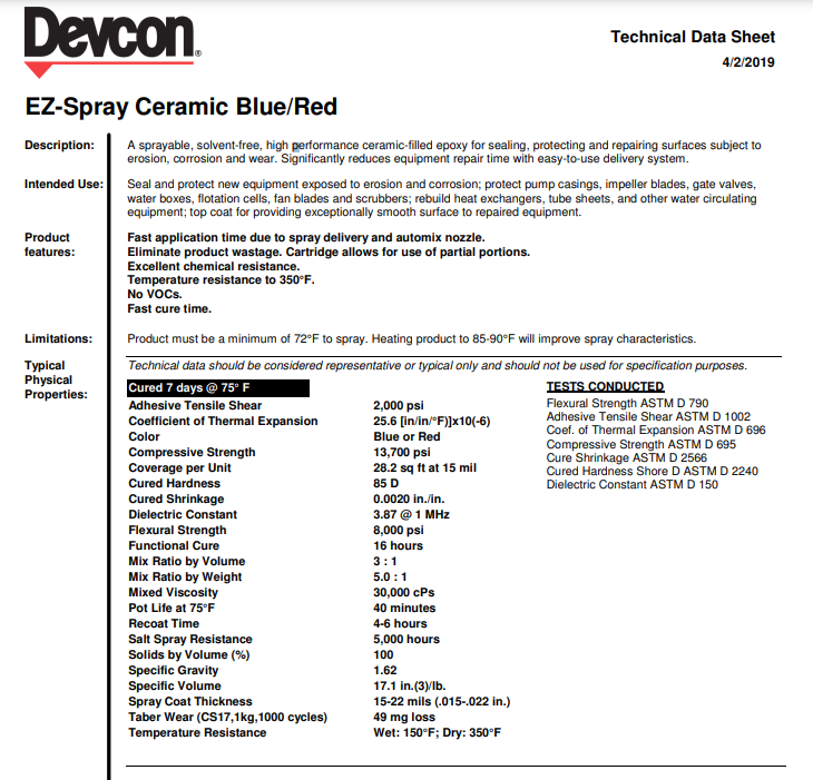 Devcon EZ-Spray Ceramic Red(DEVCON 11781)红色可喷涂耐磨防护剂