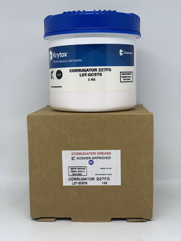 Krytox 227FG( Krytox Corrugator 227FG）润滑脂让机器在高温工况下也能保持顺畅运转  Krytox 227FG( Krytox Corrugator 227FG）润滑脂是瓦楞包装行业用来润滑轴承的标准产品。使用 Krytox 227FG( Krytox Corrugator 227FG）润滑脂可延长机器寿命并减少维护频率，有助于生产高品质最终产品。